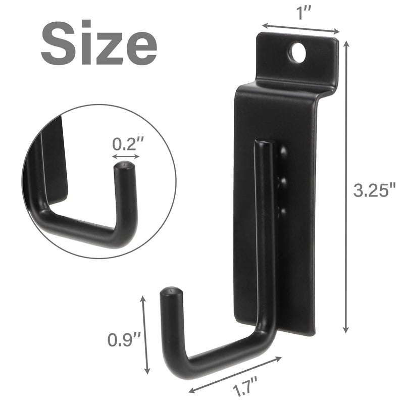 WRINGKIT 25 Pack Small Slatwall Hooks Hangers, J Shaped Slatwall Panel Hooks, 3.25 Inch Heavy Duty Slat Wall Accessories for Efficient Storage, Garage Retail Shop Display - Image 2